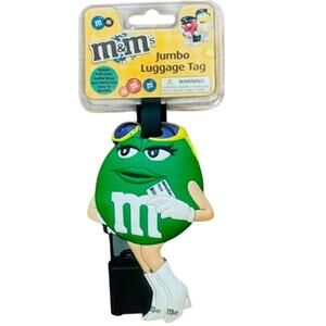 Vintage 2010 M&M's Jumbo Luggage Tag Green Ms. Sassy with White Boots 5"